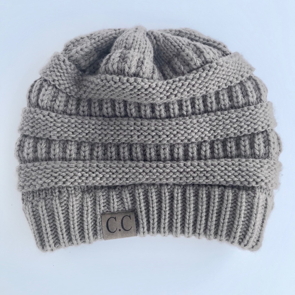 C.C Unisex Ribbed Knit Beanie Beige